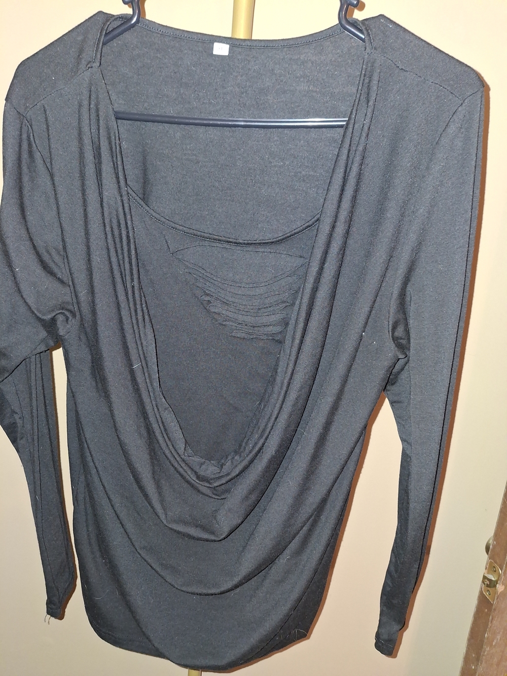 Black Draped Back Long-Sleeve Top